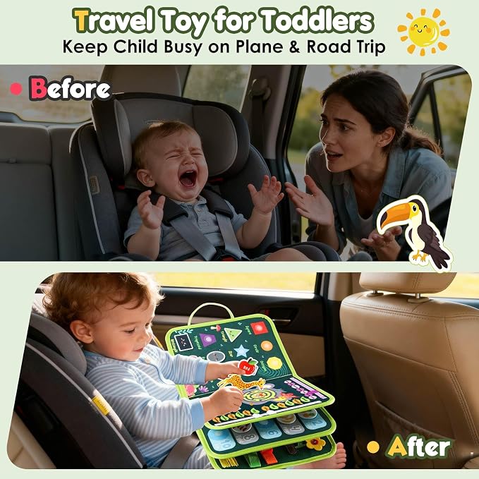 GOLIYEAN Toddler Busy Board - Montessori Toys for 2 Year Old Boy Girl Birthday Gift, Educational Learning Sensory Busy Book for Toddlers, Ages 2-4 Travel Toys for Airplane Car, Toddler Activity Books
