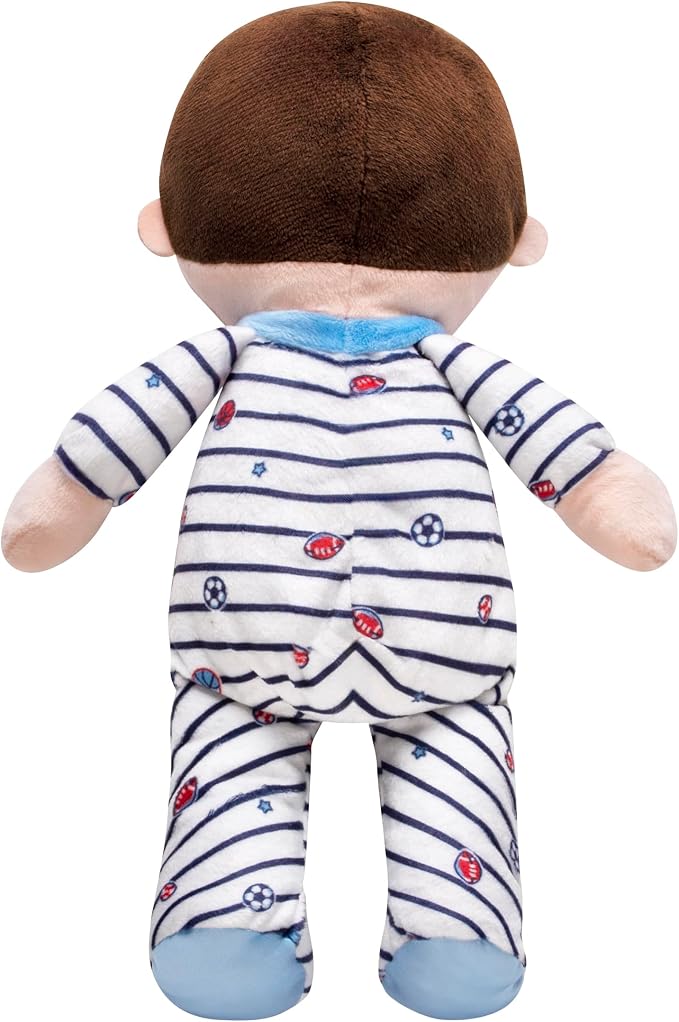 Little Me Plush 11 inch Boy Doll with Rattle, Oliver (Sport Print, Blue)