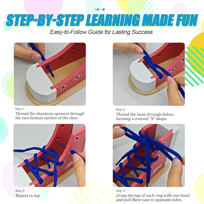 Learn to Tie Shoes for Kids, Wooden Lacing Sneaker Toy,Montessori Educational Toy for Toddlers Ages 4-8