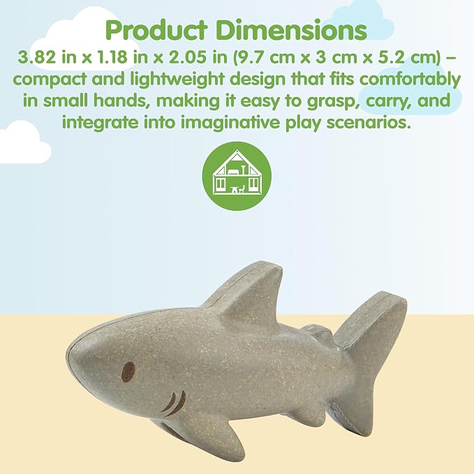 PlanToys® Wooden Shark Bath Toy, Montessori Kids Water Toy Sea Play Set | wooden shark figurine, montessori water play, imaginative creative bath toy, ocean animal figure, fine motor play, kids toddl