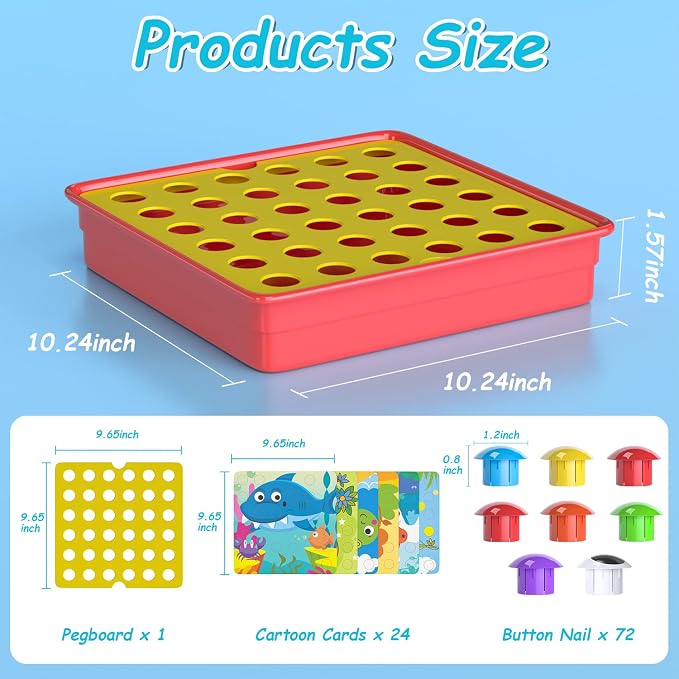 Geekper 96 PCS Button Art Toys for Toddlers, Color Matching Mosaic Pegboard | Early Learning Educational Toys for 3, 4, 5, 6 Year Old Kids Boys and Girls Gifts, Including 24 Pictures and 72 Buttons