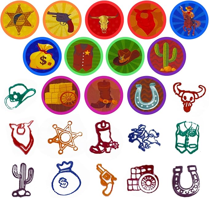 Cinrobiye 24 Pcs Western Cowboy Stampers Party Favor Set, Cute Cowboy Rodeo Stamps for Kids Birthday Party, Classroom Rewards, Carnival Prizes, Goody Bag Fillers, Western Themed Party Supplies