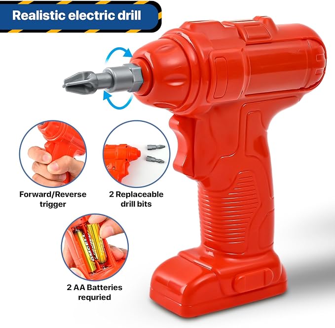 MUGEYMYD Kids Tool Bench Set with Electric Drill and Realistic Tool | Pretend Play Construction Workbench Toys for Toddlers, Build a Kids Tool Workshop Set for Boys and Girls, Ages 3-8
