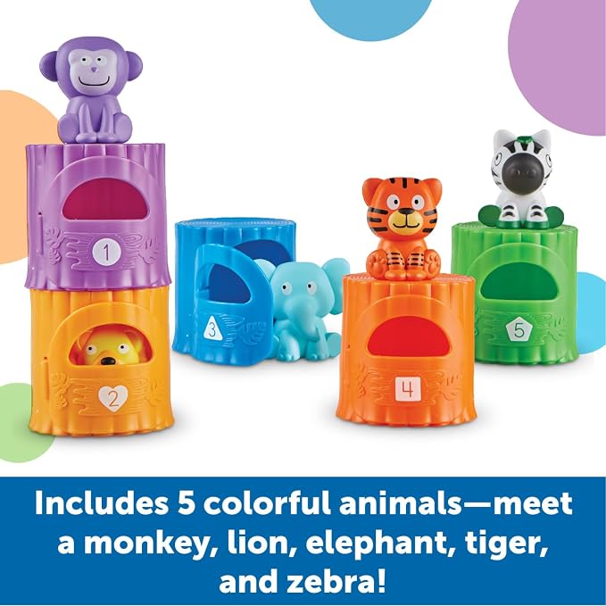 Learning Resources Peekaboo Learning Jungle Toddler - 10 Pieces, Ages 18 Months +, Toddler Montessori Toys, Stacking Shape, Sorting and Matching Skill, Educational Games