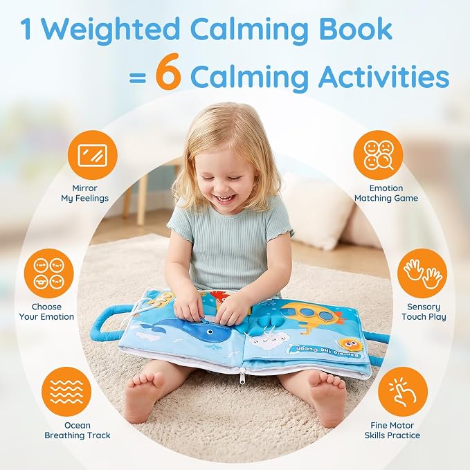 Weighted Calming Book for Kids, Sensory Toys for Calm Down, Stress, Anxiety | 6-in-1 Quiet Book for Sensory Needs, Removable & Washable Sensory Lap Pad, Calm Down Corner Supplies for Autism, ADHD & SPD