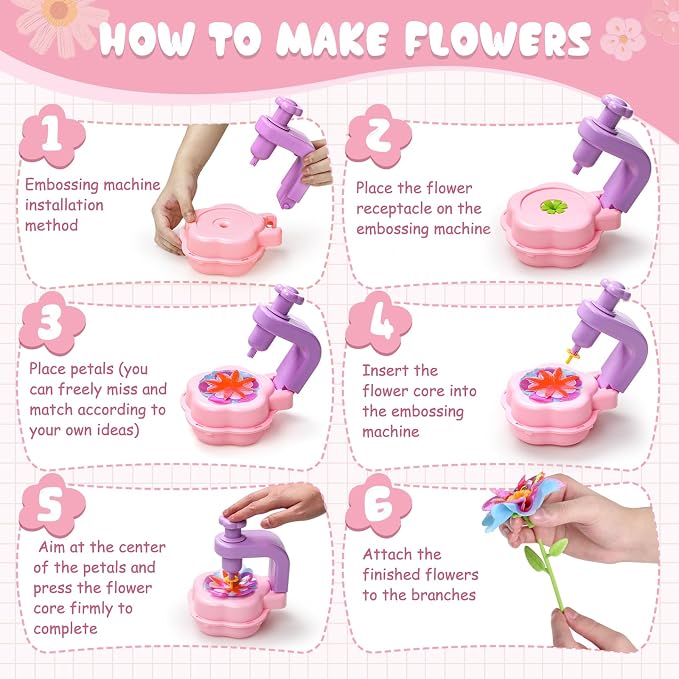 Scvcid Arts and Crafts for Girls Aged 3-12, Includes Extra Accessory Set | DIY Art Flower Toys Fabric Bouquet Craft for Toddler, Birthday Gifts for 3 4 5 6 7 8 9 10 11 12 Year Old Girls