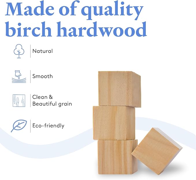 DIY Wood Cubes 1-inch, Pack of 50 Small Wooden Baby Blocks for Baby Shower, Wooden Blocks for Crafts, STEM, Building, and Blank Wood Dice, by Woodpeckers
