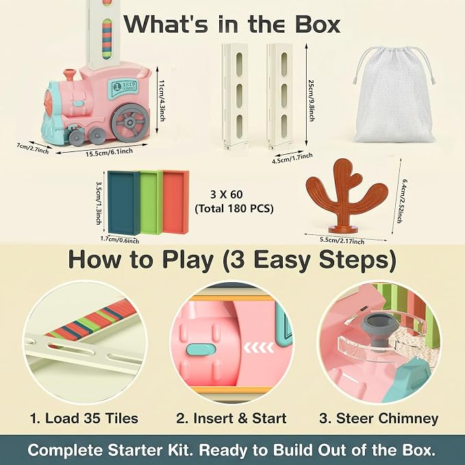 Domino Train Toys for Girls 3+ Year Old: Kids Stacking Dominoes Games - Montessori Toy Toddler 3-5 Boys ages 4-8 - Interactive Autism Fine Motor Activities Birthday Gift Stocking Stuffer 4 5 6 Yr Olds