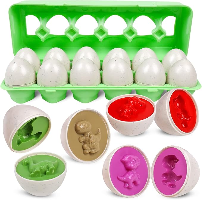Dinosaurs Eggs,Egg Toys for Toddlers,Montessori Geometric Egg Puzzle Toy Early Educational Learning Color Sorting & Shape Matching Easter Basket Stuffers Gifts for Boys Girls