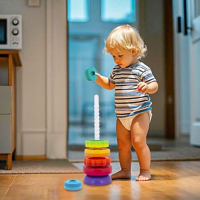 Montessori Toys for 1 Year Old, Spinning Stacking Toy | Rainbow Stacking Rings for Toddlers 1-3, Sensory Learning Toy, Fine Motor Skills Gift for 12-18 Months