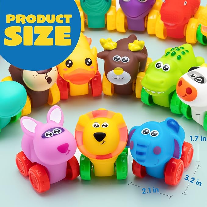 JOYIN Animal Cars, Soft Rubber Car Set Toy, Mini Vehicles, Bath Toy Car for Boys and Girls, Summer Beach and Pool Activity Gift, Party Favors for Kids