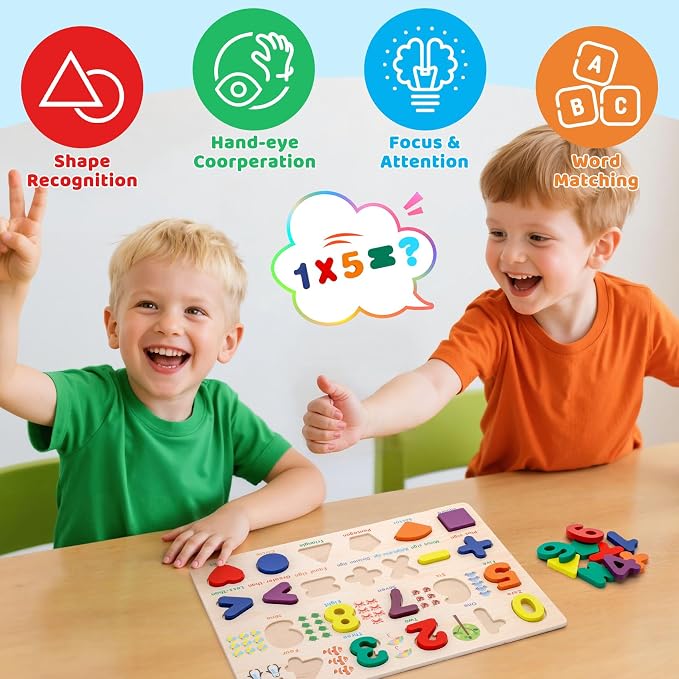 Number Puzzle Wooden Puzzles for Children Shape Learning Puzzles Toys | Puzzle Board & Letter Blocks, Preschool Educational for Girls Boys Gifts, Pattern Number
