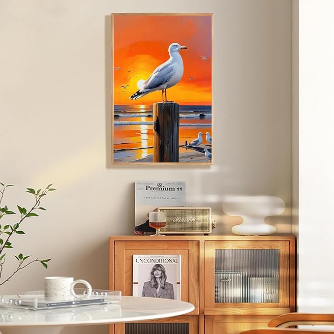 Fountor Seagull Framed Paint by Numbers Kit for Adults Beginner 8x12 Inch | For Adults & Kids Ages 8-12, DIY Acrylic Painting, Sunset Paint by Number with frame, Stress Relief Home Wall Decor Gifts