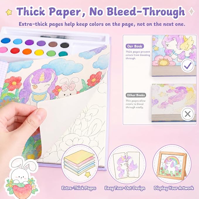 gesboole Paint with Water Coloring Books for Girls Ages 3-8, Unicorn Watercolor Painting Set for Kids Ages 3-5 4-8, Mess Free Arts and Crafts Activity Book, Birthday Gifts Travel Toys for Girls Boys