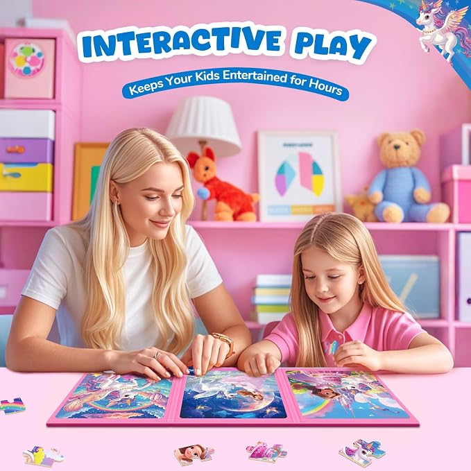 Homicozy Magnetic Puzzles for Toddler Kids 3-8, Unicorn Princess Travel Toy | 36-Piece Magnetic Puzzle for Kids Ages 3-5 4-6, Car Airplane Road Trip Activities, Quiet Screen-Free Game, Girl Birthday Gift