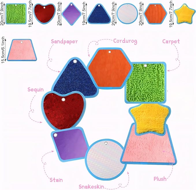 Boao 8 Set Mini Sensory Mats Assorted Textured Play Mats Sensory Floor Tiles Educational Tactile Toys for Activity(8.7 Inch,Irregular)