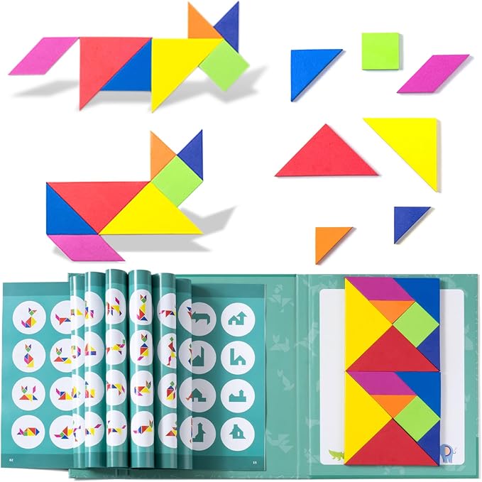 2 Sets Magnetic Travel Tangram for Kids, Tangrams Puzzles | Creative Magnetic Puzzles and Brain - Stimulating Toys, Busy Travel Toys for Car, Cruise & Airplane Rides
