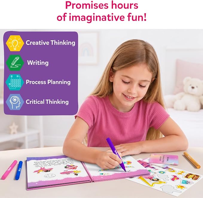 Skillmatics Storybook Art Kit – Unicorns & Princesses, Craft & Writing Kit | Storytelling Activity, Create Fairytale Stories, 300+ Stickers, Scrapbooking & Journal, Gift for Ages 5, 6, 7, 8, 9