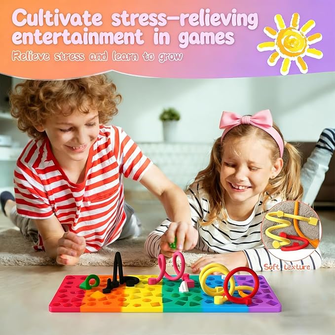 Silicone Sensory Board Fidget Toy Kids ADHD Anxiety 12 Strings Travel Bag | Food grade odorless silicone quiet compact handheld helps train kids fine motor skills for classroom car travel calming