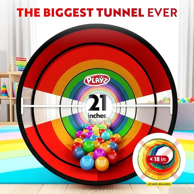 Playz Kids Play Tunnel Toys for Toddlers 1-3, Large 21" Rainbow Pop Up | Baby Tunnel for Kids to Crawl Through, Indoor & Outdoor Toddler Tunnel for Babies, Cat, Dog, Pet Crawling Tunnel w Carry bag