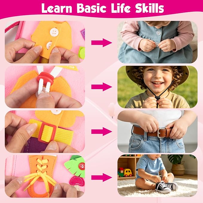 Busy Board Montessori Toys for 2 Year Old Girl Birthday Gift Busy Book | Educational Learning Sensory Quiet Busy Book for Toddlers, Activity Books for Toddlers, Ages 2-4 Travel Toys for Airplane Car