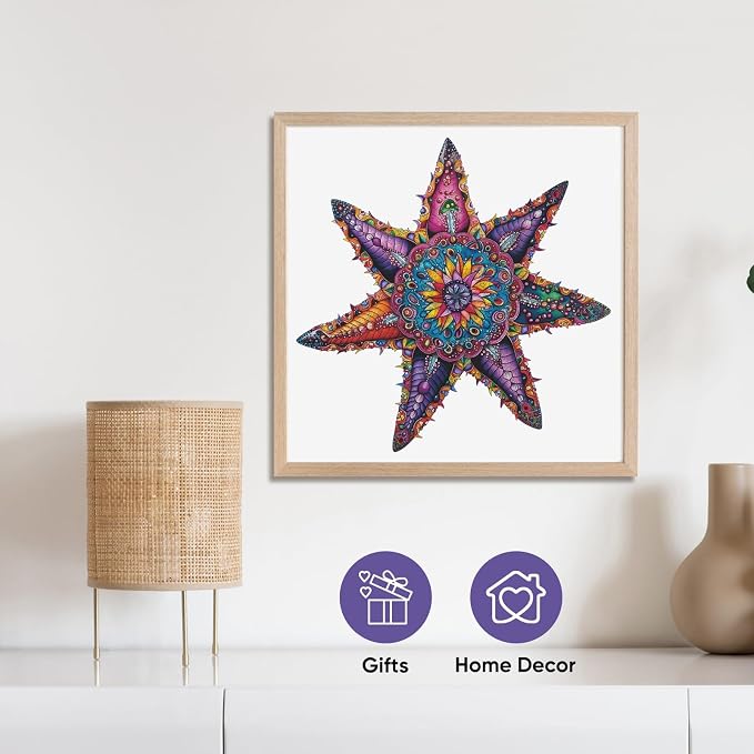 Qiuenisray Wooden Jigsaw Puzzles for Adult 500 Piece, Starfish Ocean Puzzle | Wood Jigsaw Puzzles, Wall Decor, FSC Certified Unique Shape Adult Puzzles Piece, Creative Gift for Family Games 20.3x20.3 in
