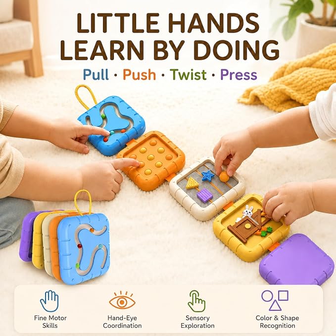 Busy Board for 1 Year Old, Travel Toys for Toddler 1-3 on Plane Car, Montessori Busy Board Busy Cube, Toys for 1 Year Old Boy Girl, Stocking Stuffers for Toddler (Purple)