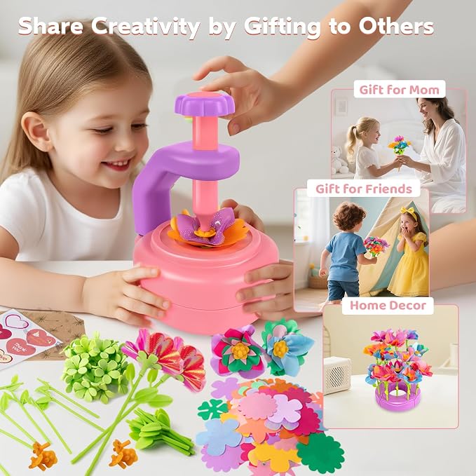 Cretargio Fabric Bouquet Toys Include Extra Accessories Set, Arts and Crafts for Kids Ages 3-12, DIY Flower Craft Kits for Toddler, Birthday Gifts for 3 4 5 6 7 8 9 10+ Year Old Girls