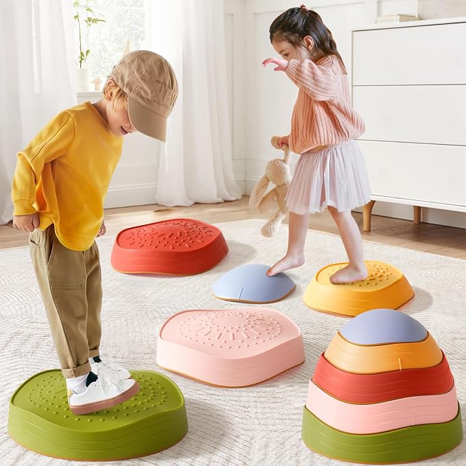 Tiny Land Stepping Stones for Kids, 5pcs Non-Slip Balance Toddler Toys | Sensory Stepping Stones for Toddlers 3-5 to Promote Balance, Coordination, and Active Play Skills Indoors or Outdoors