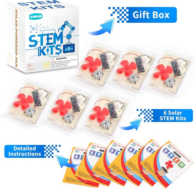 6 Set Solar Fan STEM Kits for Kids Ages 6-12, Science Kits for Classroom | Bulk STEM Toys Gifts for Ages 8-13 Year Old Boys Girls Crafts Activities, Science Experiment Circuit Projects Solar Power Kit