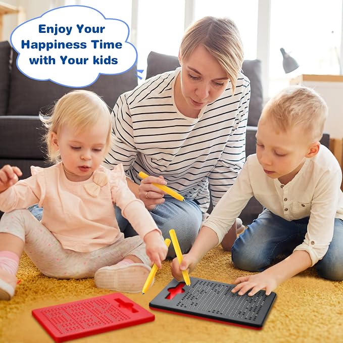 Yexiya 3 Pcs Magnetic Drawing Board for Kids, Toddler Travel Drawing Kit Magnet Sketch Thread Board with Stylus Pen and Beads Toy for Child Quiet Time Activities (7 x 8.5 Inches,Multicolor)