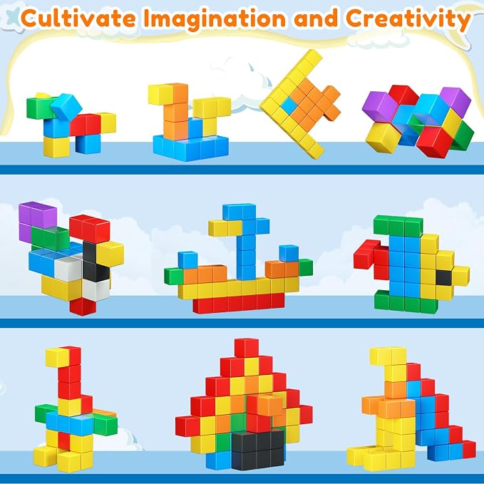 KAEILORU Magnetic Blocks 32PCS Magnetic Building Block for Toddler Age 3-5 | Magnet Cubes STEM Educational Sensory Montessori Toys 1-3 Christmas Birthday Gifts for Kids Ages 3 4 5 6 Year Old Boys Girls