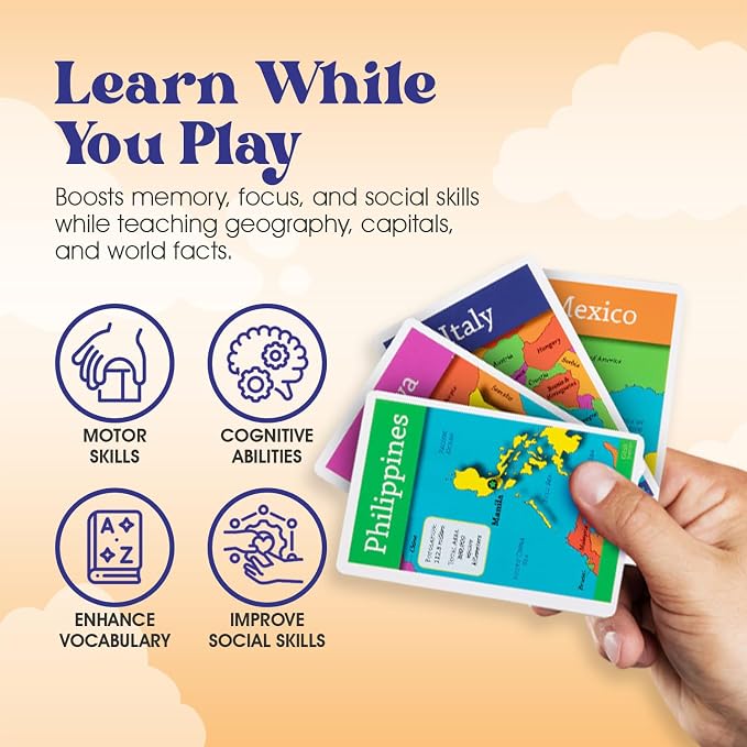 World Bingo for Kids Ages 4 and Up, Geography Game for Home, School or Camp | Fun Kids Educational Game & Learning Resources, Bingo Games for Family,Kids Geography Toy,Play & Learn Countries of the World