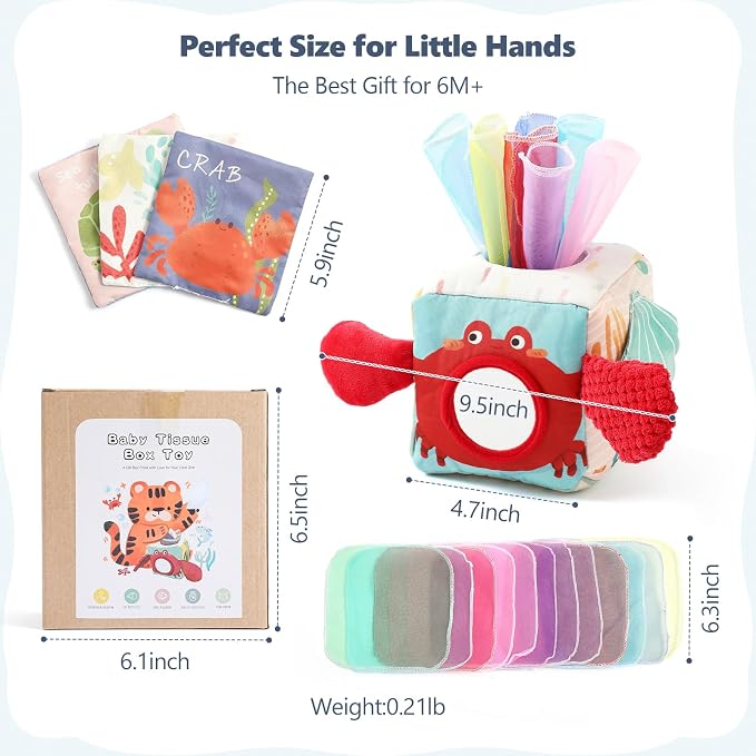 Youuys Baby Tissue Box Toy for Babies 6-12 Months - Montessori Toys Baby Tissue Box Sensory Toys for 1 Year Old - Boy Girl Gifts for Babies 6 12 18 Months Old (Ocean)
