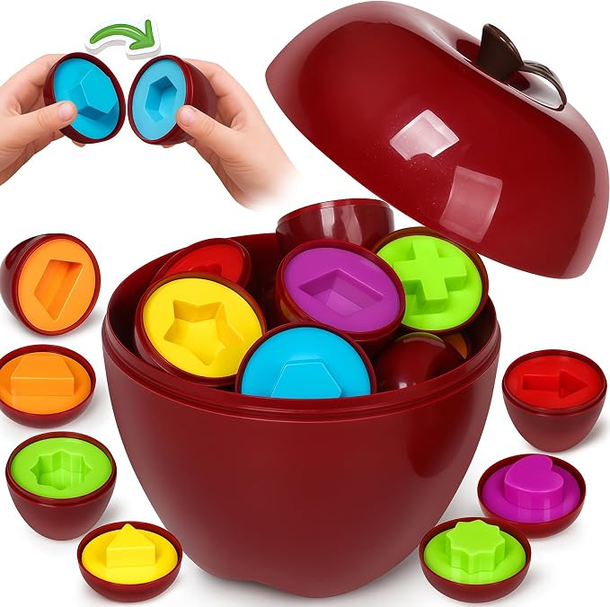 Apple Toys,Montessori Geometric Shape Sorter Toys for Toddlers 18-24Months,Early Educational Learning Color Sorting & Fine Motor Matching Games,Easter Basket Stuffers Gifts for Boys Girls