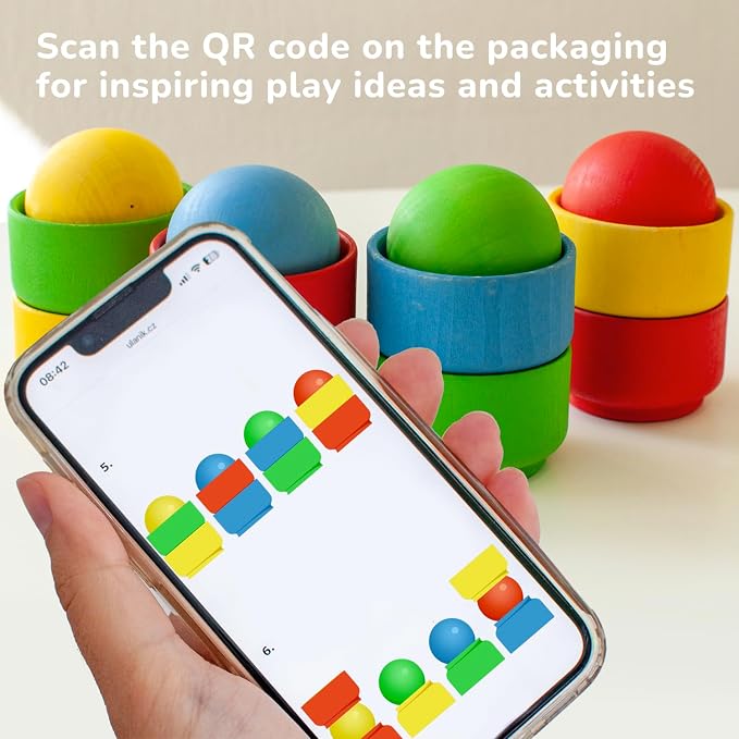 Ulanik Balls in Nests Starter Kit Montessori Toys for 1 Year Old | Open-ended wooden nesting set; 4 primary colors; tray and bag for easy storage