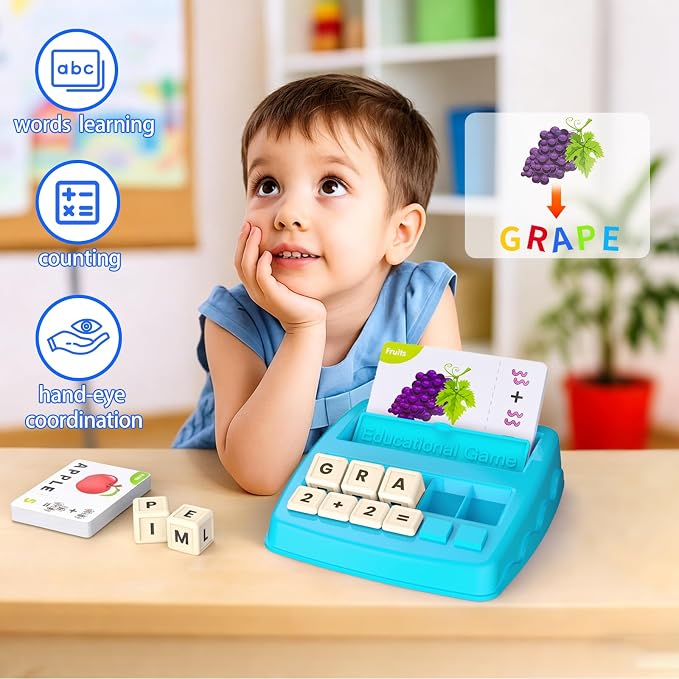 Toys for 3-8 Year Olds Boys Girls, Matching Letter Game Educational Games for Kids Ages 3-8 Birthday Gifts for 3-8 Year Olds Boys Girls Preschool Kindergarten Educational Spelling Toys Light Blue