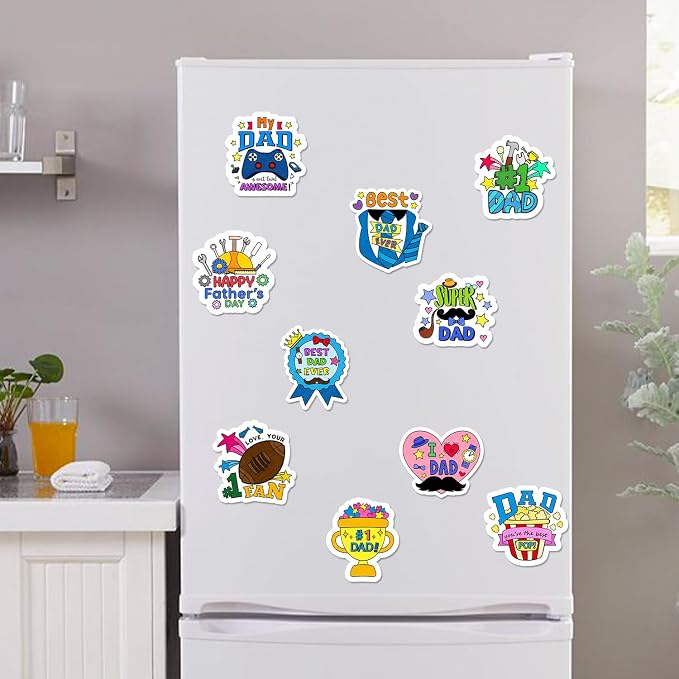 Father's Day Coloring Arts Crafts Kits - 30Pcs Color Your Own Happy Father's Day Magnets for Kids DIY Beard Trophy Coloring Magnets for Holiday Party Fridge Refrigerator School Activities Decorations
