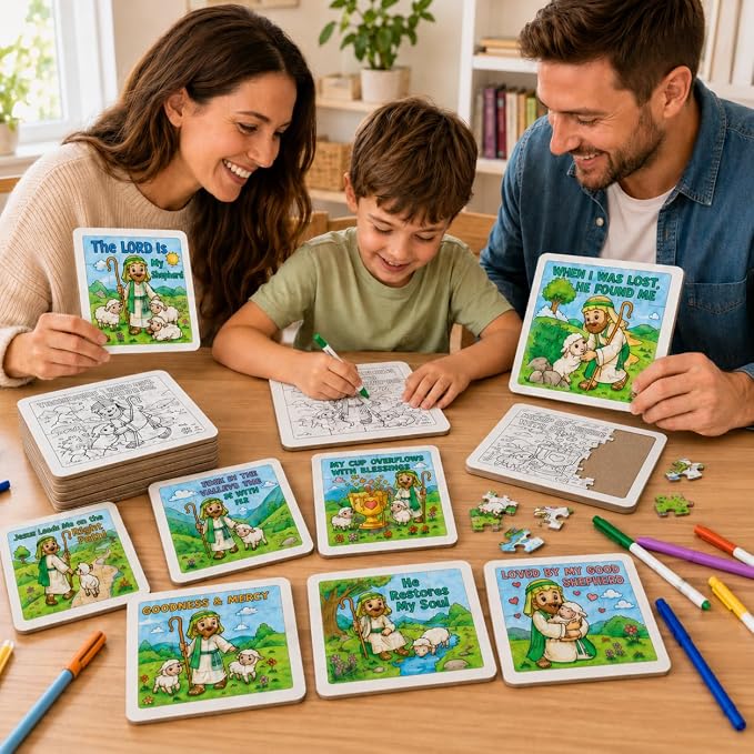 Cinrobiye 24 Pcs VBS 2026 Emerald Isle Coloring Puzzle Kit, Good Shepherd Christian Puzzle Crafts Inspired by Psalm 23 for Vacation Bible School, Sunday School, Church Activities and Group Events