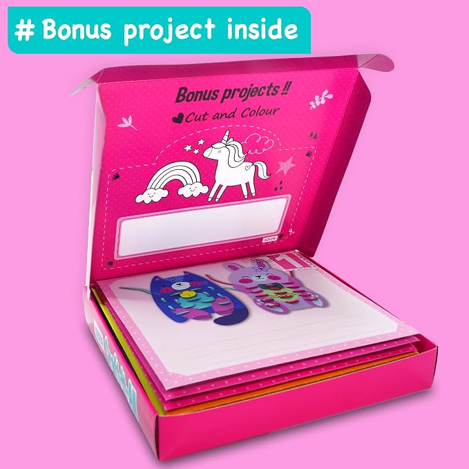 EZCRA Unicorn Craft Box for Kids Ages 4-8 – 21 Projects in 1 | Unicorn Craft Kit for Girls. 21 Craft Projects included. Mess-Free Activity Kit. Birthday Gift for Girls.