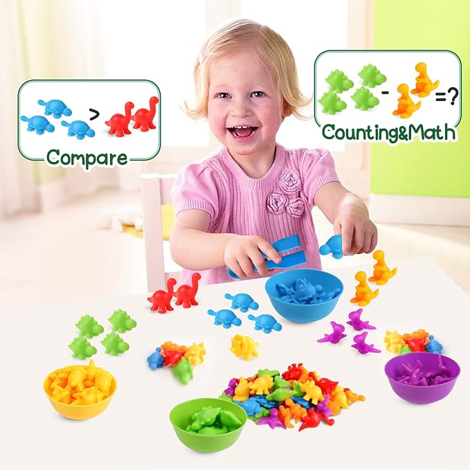 Counting Dinosaur Montessori Toys for Kids 3-5, Color Sorting Sensory Toys | Sensory Bin Toy, Counting Bears, Fine Motor Skills, Preschool Learning Educational Toy for 3 4 5 Year Old, Birthday Gifts