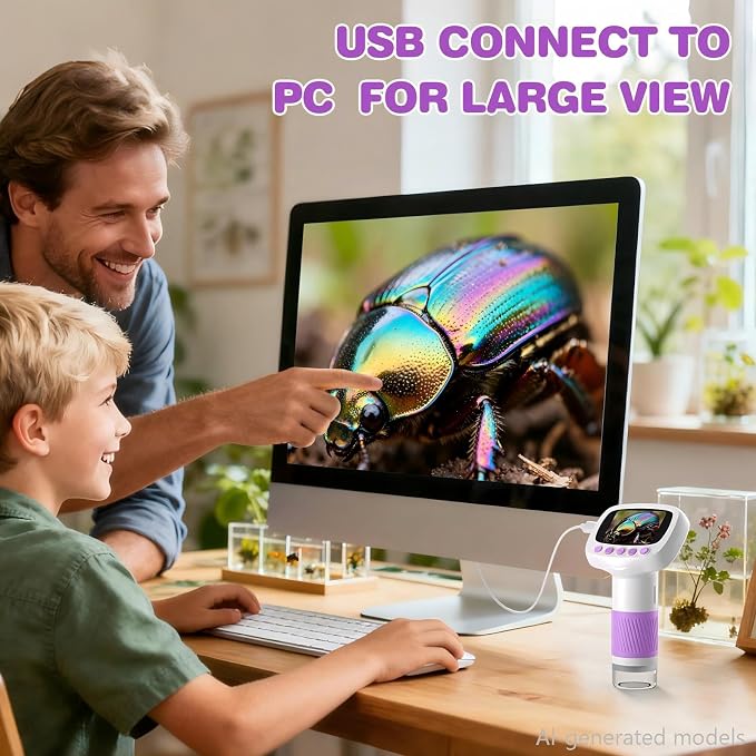 Pocket Kids Microscope for Over 3 Years Old, 1000X Handheld Microscope for Kids w/2''IPS Digital, Photo Video Mini Portable Microscopes, Science Edu Digiscope,Christmas Birthday Gifts for Kids