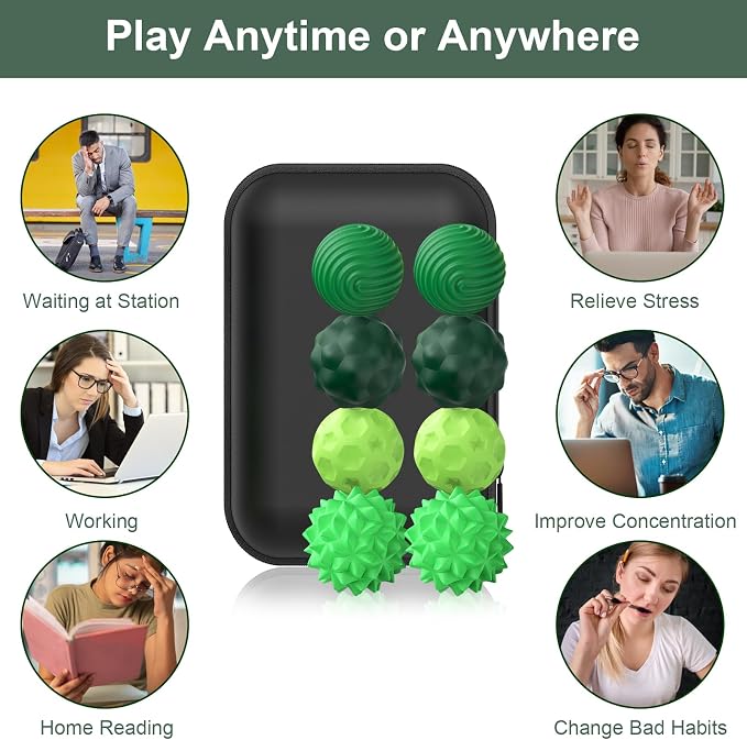 BUSOHA Silicone Magnetic Fidget Balls - 8 Pack Fidget Toys for Adult | Four Unique Textures Sensory Support,Quiet and Silent Stress Relief,Lightweight,Office,Travel,Anxiety,ADHD,Green