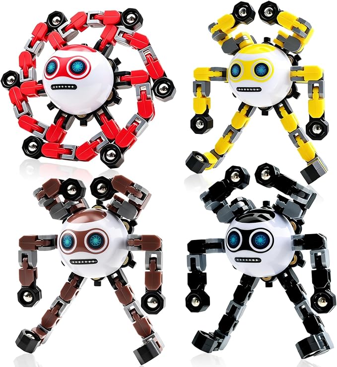 4 PCS Travel Toys Transformable Fidget Spinners Toys for Kids and Adults Sensory Toy for Boys Teens Stress Relief Autism ADHD Cool Road Trip Travel Essential Birthdays Gifts for Party Favors