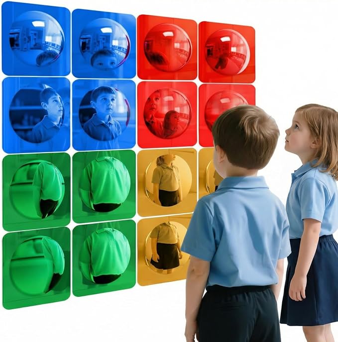 Geiserailie 16 Pcs Sensory Wall Bubble Mirrors, 10 x 10 Inch, CPC Certified | Colorful Acrylic Convex Mirrors, Sensory Room must haves, Classroom Learning Tool, Calming Corner, Preschool Daycare Activity