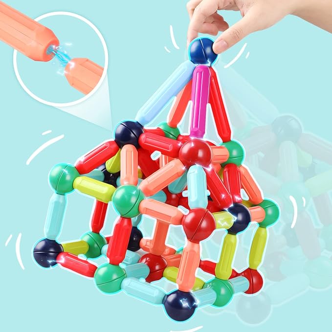 BAKAM Magnetic Building Blocks for Kids Ages 4-8, STEM Construction Toys for Boys and Girls, Large Size Magnetic Sticks and Balls Game Set for Kid’s Early Educational Learning (42PCS)