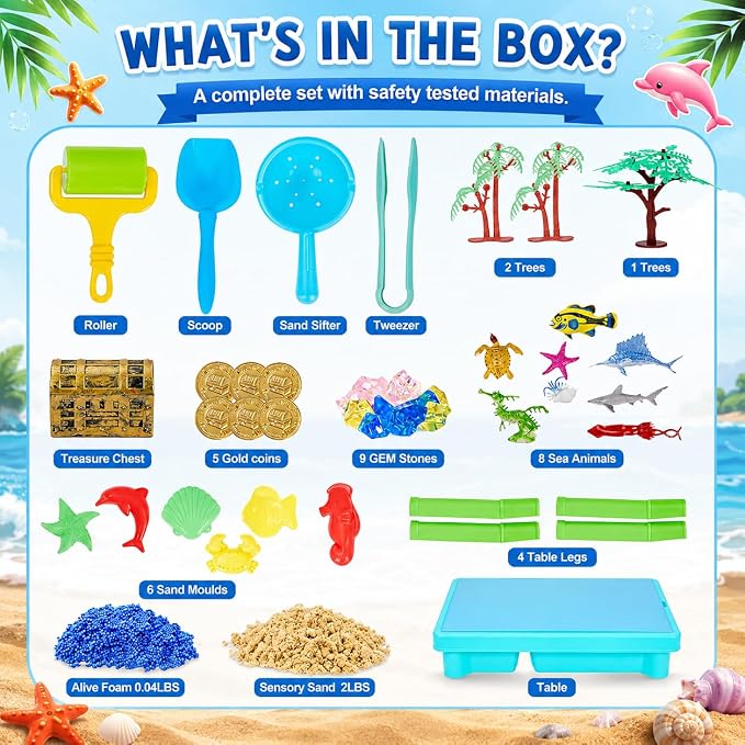 Carolart Ocean Sensory Table, Sand Table, Standing Sensory Bin | Activity Table, indoor outdoor sand kit for sensory play, ocean toys and water table for boys and girls ages 3+