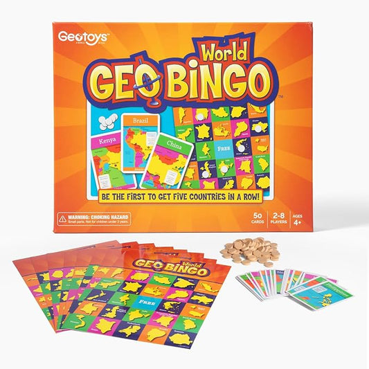World Bingo for Kids Ages 4 and Up, Geography Game for Home, School or Camp | Fun Kids Educational Game & Learning Resources, Bingo Games for Family,Kids Geography Toy,Play & Learn Countries of the World
