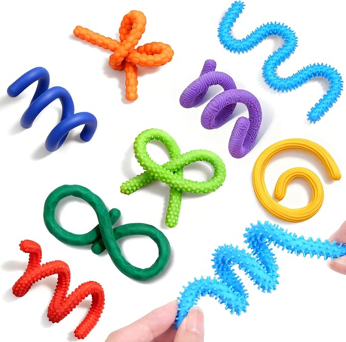 8Pack Silicone Sensory Sticks for Kid Girl Boy, Fidget Toys for Adult Silent Figette Classroom Prize Treasure Box Calming Corner ADHD Autism Autistic Airplane Travel Dementia Activities for Seniors