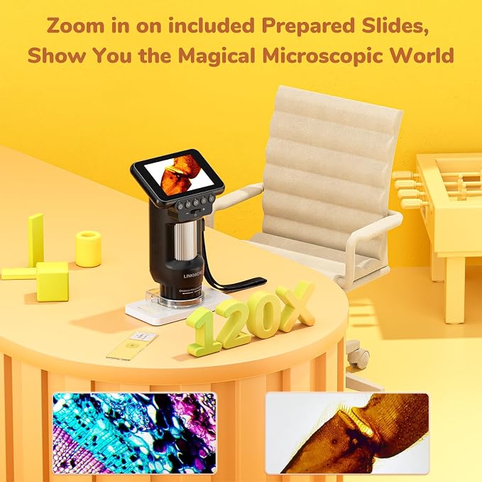 LM013 Digital Microscope for Adults Portable, Kids Handheld Microscope Camera with 2.8" Screen, Coins Magnifier with 8 LED, PC View, 32GB